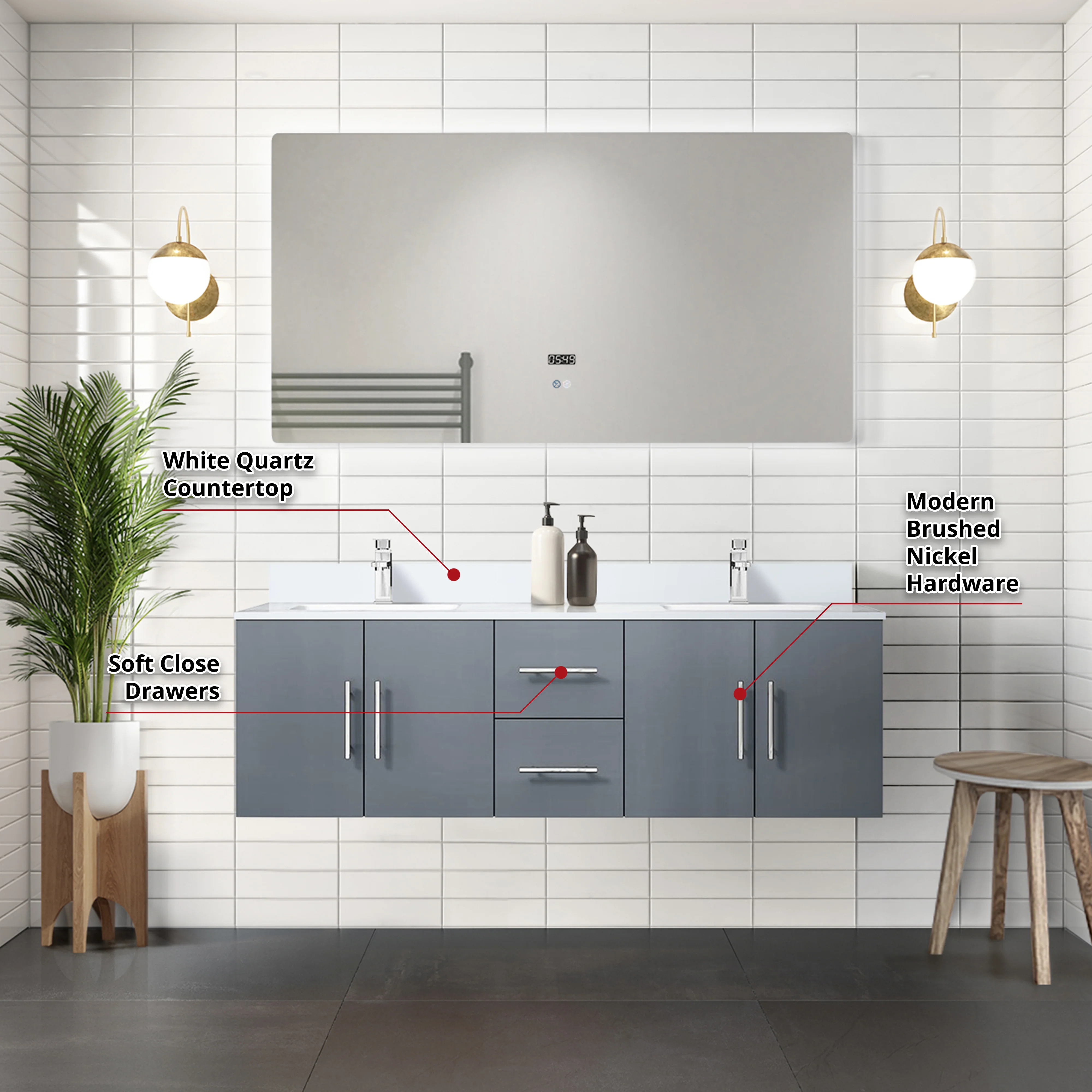 Lexora Home Geneva Bath Vanity with White Quartz Countertop - Image 3