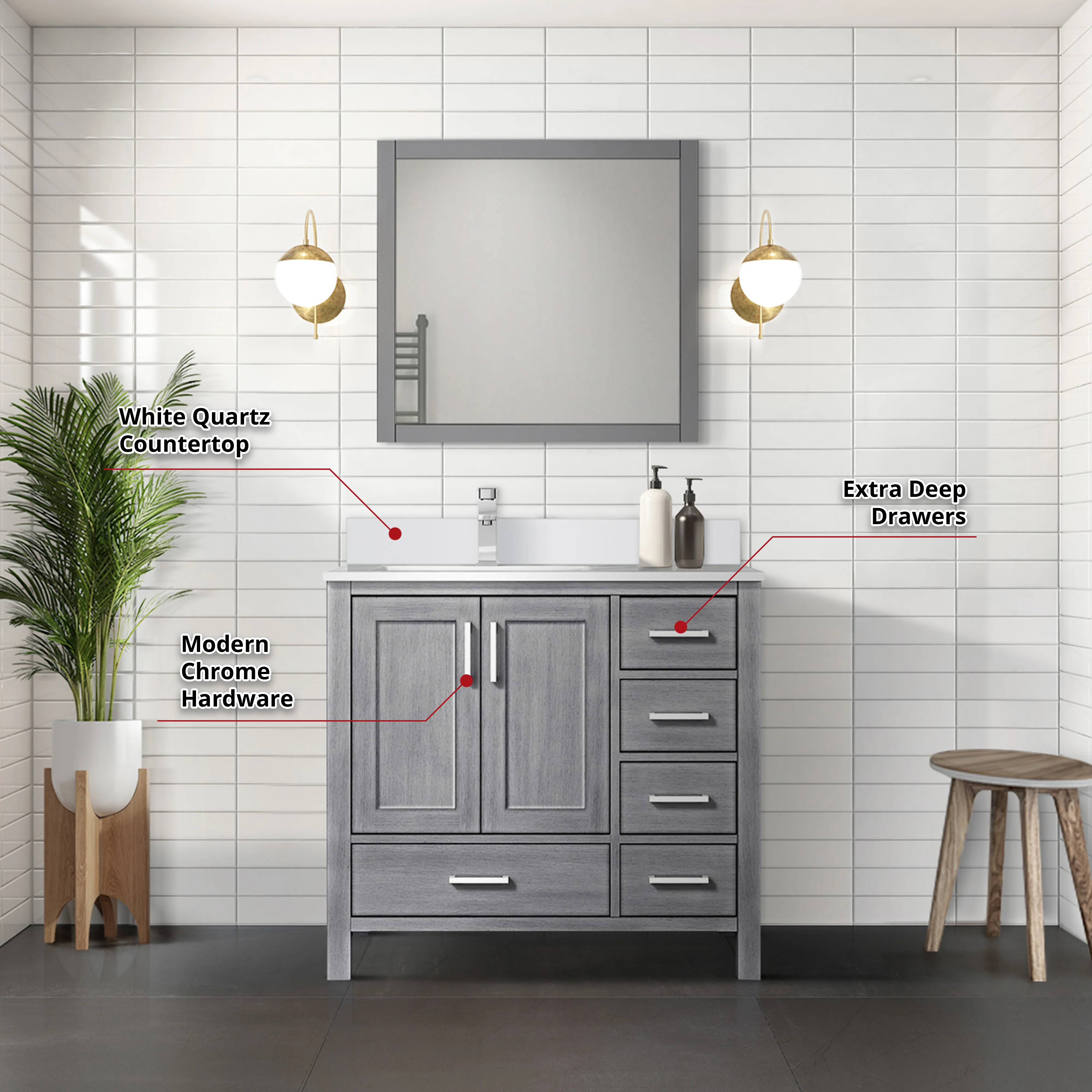 Lexora Home Jacques 36" Bath Vanity with White Quartz Countertop - Image 3