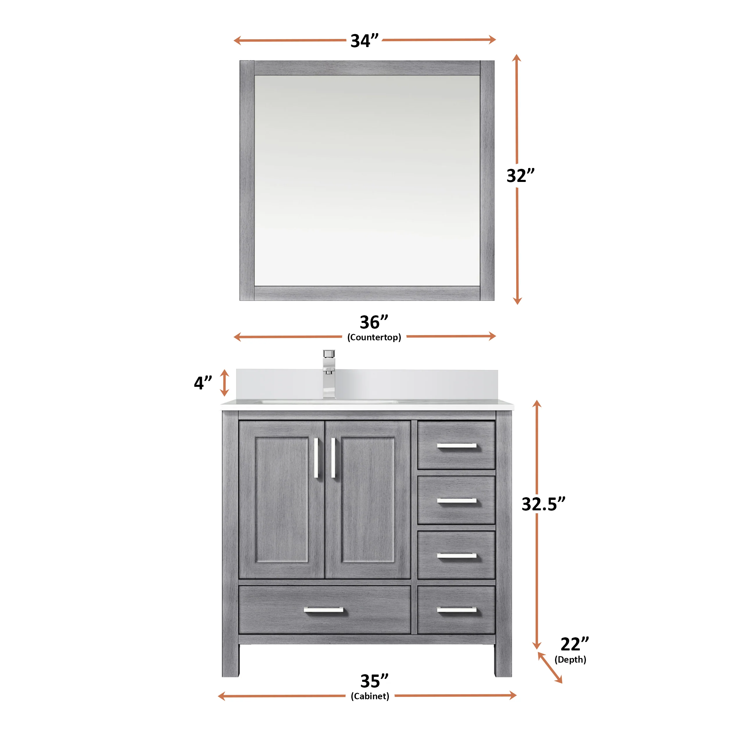 Lexora Home Jacques 36" Bath Vanity with White Quartz Countertop - Image 4