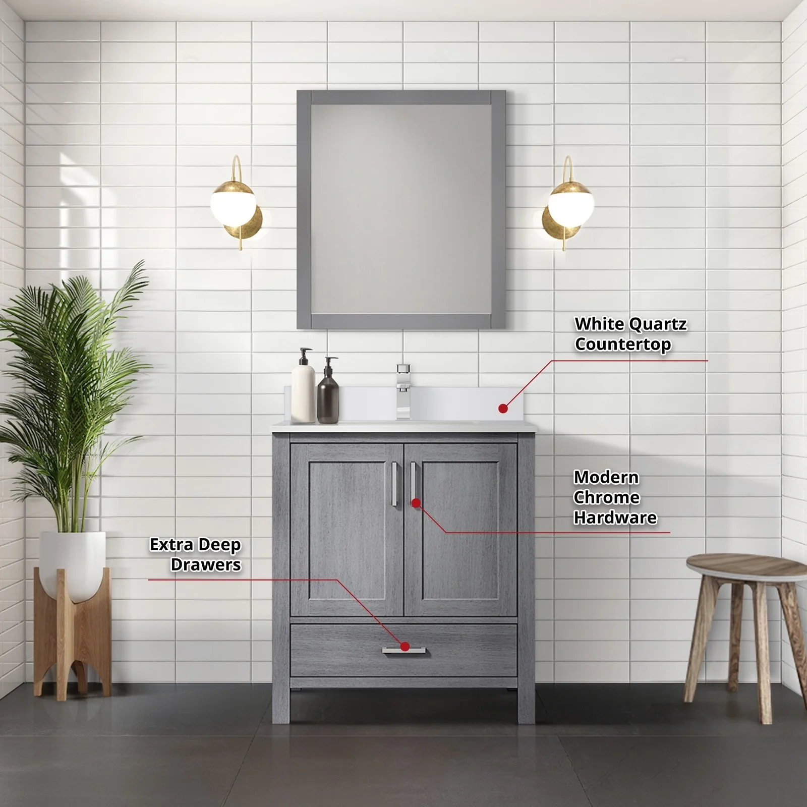 Lexora Home Jacques Bath Vanity with White Quartz Countertop - Image 3