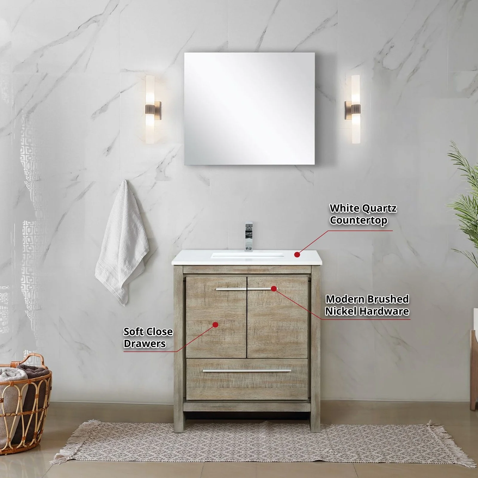 Lexora Home Lafarre Bath Vanity with White Quartz Countertop - Image 2