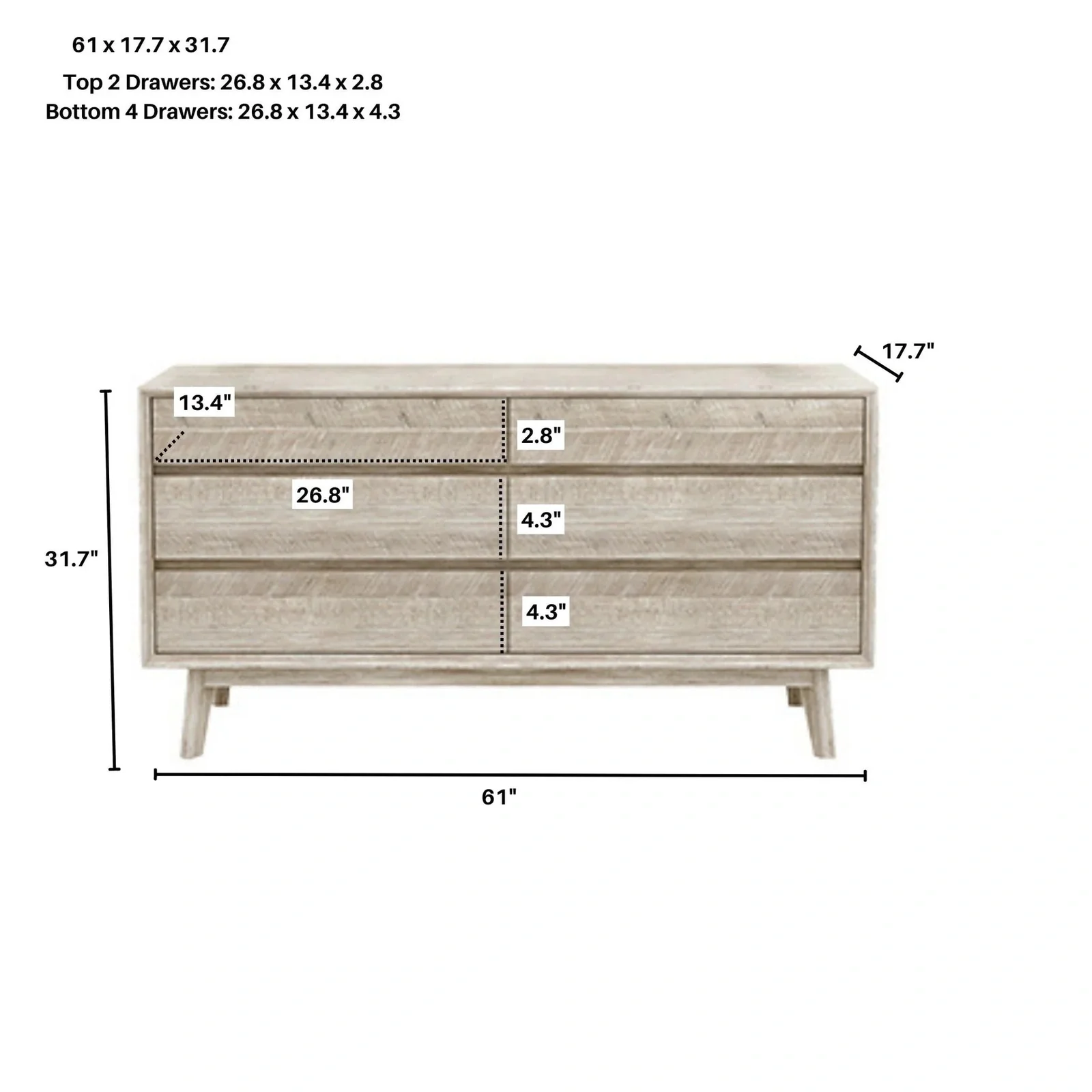 LH Imports Gia 6 Drawer Dresser GIA006 - Image 3