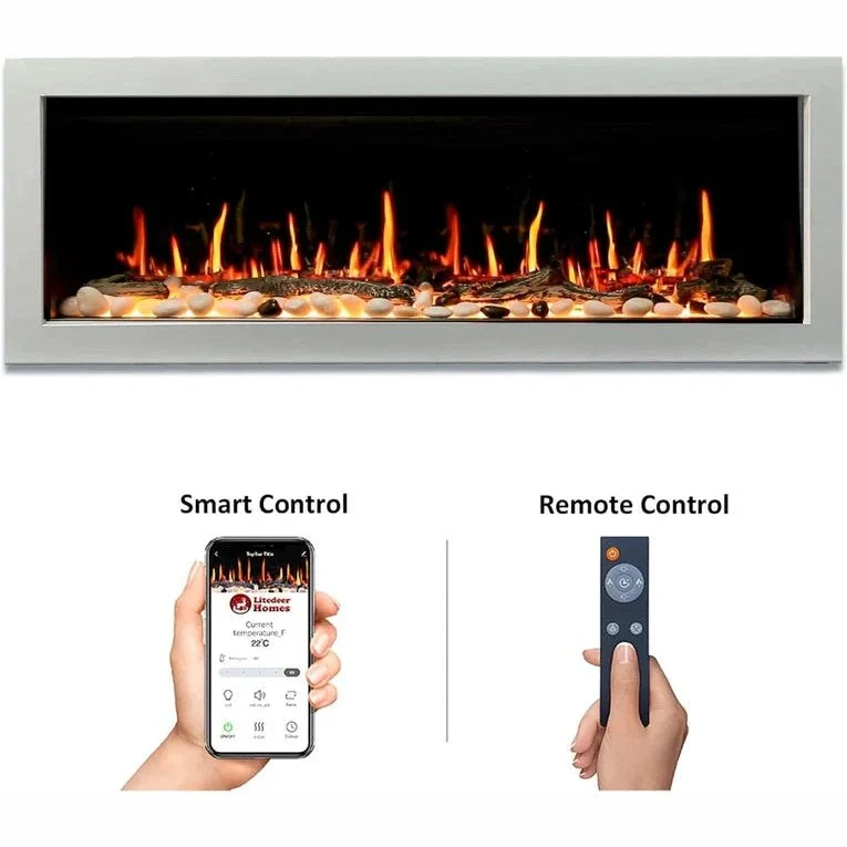 Litedeer Homes Gloria II 58" Smart Electric Fireplace with App Driftwood Log & River Rock White ZEF58VW - Image 3