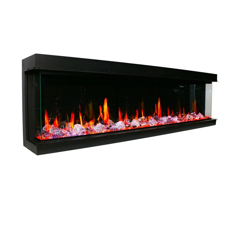 Litedeer Homes WarmCastle 60-in 3 Side Smart Electric Fireplace + Reflective Amber Glass ZEF60TA - Image 10