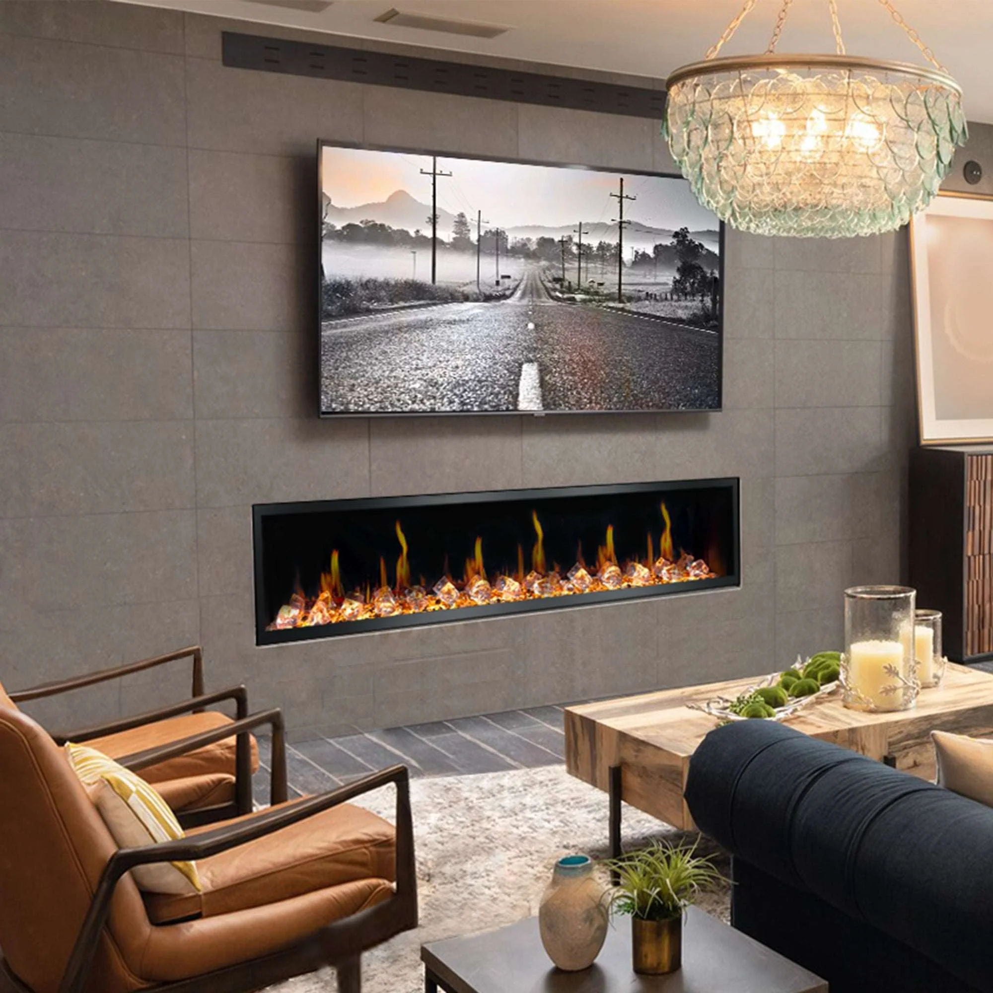 Litedeer Homes Latitude 75 inch Smart Control HD LED Electric Fireplace Wifi Enabled (Model: ZEF75VC),Black - Image 4
