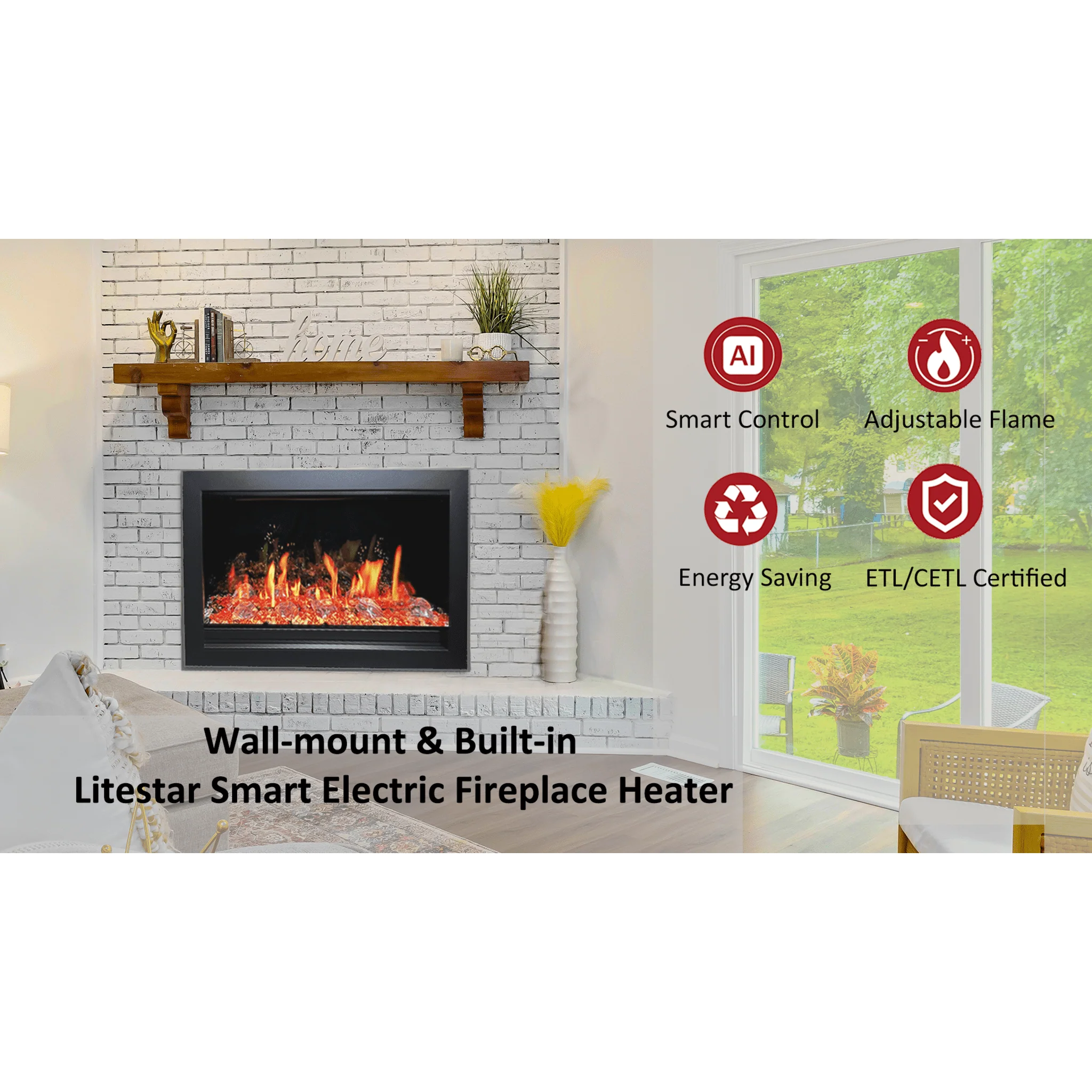 Litedeer Homes LiteStar Smart Electric Fireplace Insert with App Reflective Amber Glass - Image 10