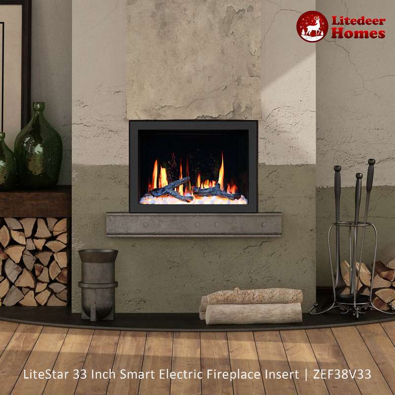 Litedeer Homes LiteStar Smart Electric Fireplace Insert with App Reflective Amber Glass - Image 12