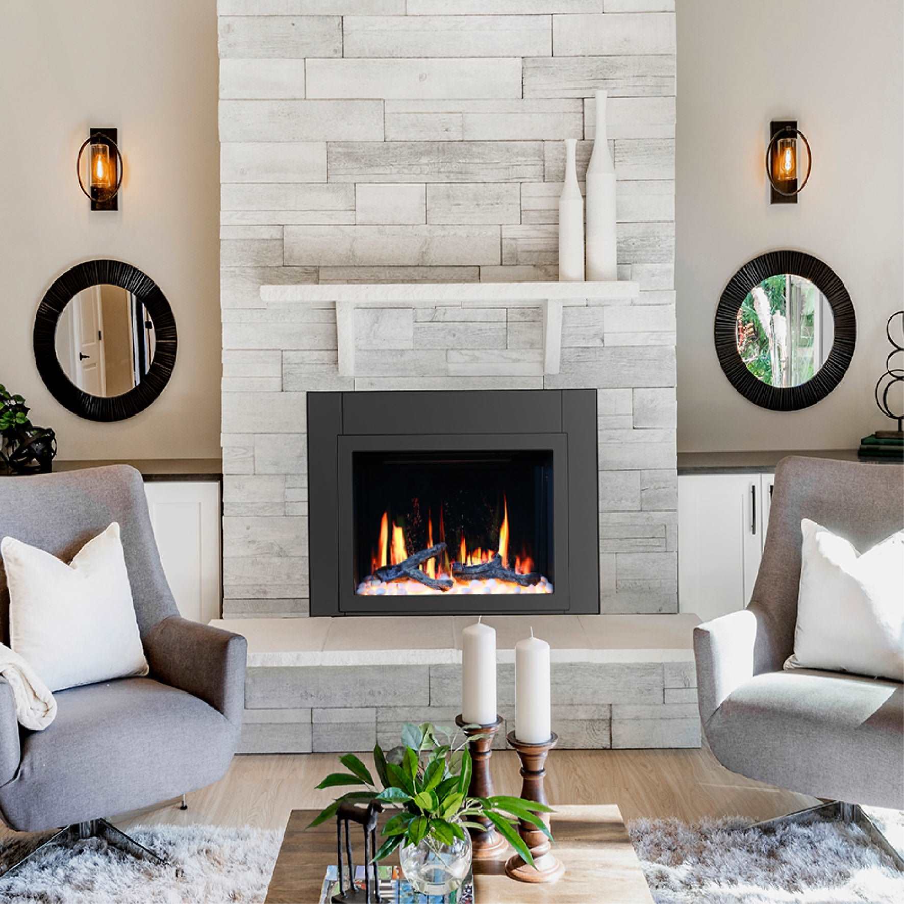 Litedeer Homes LiteStar Smart Electric Fireplace Insert with App Reflective Amber Glass - Image 4