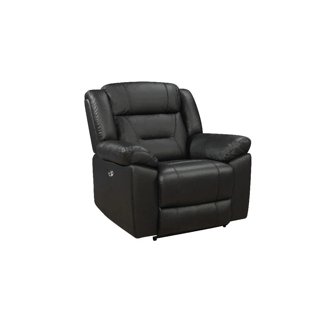 Benzara Lois 40 Inch Real Leather Power Recliner Armchair, Black BM272049
