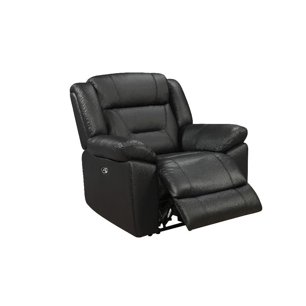 Benzara Lois 40 Inch Real Leather Power Recliner Armchair, Black BM272049 - Image 3