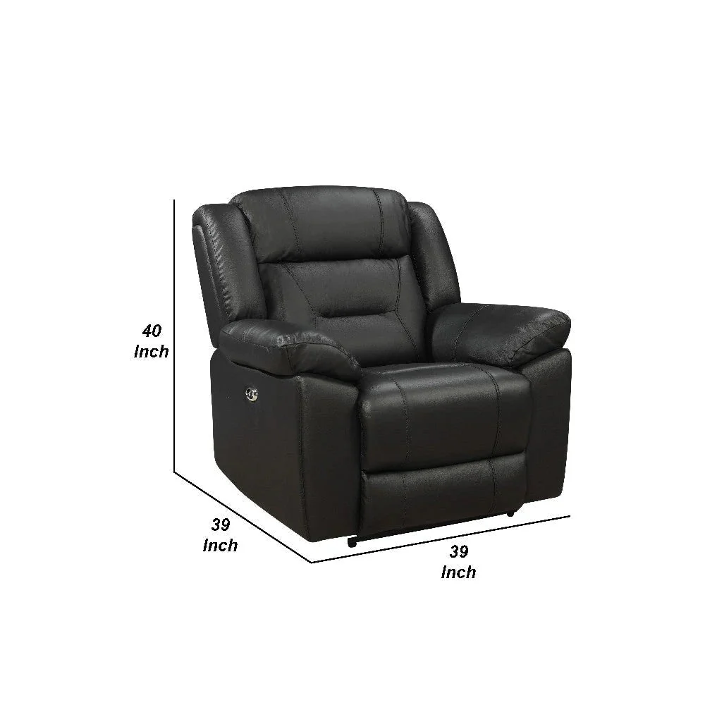 Benzara Lois 40 Inch Real Leather Power Recliner Armchair, Black BM272049 - Image 5