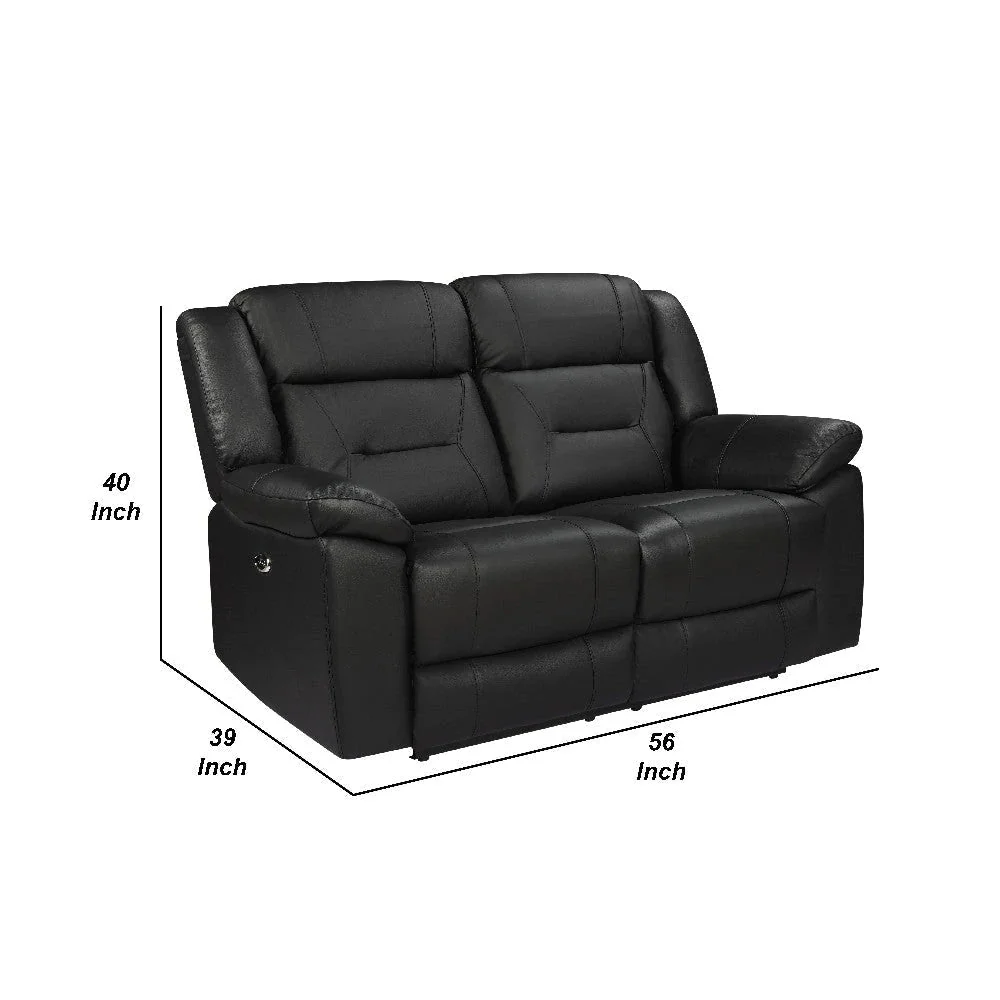 Benzara Lois 56 Inch Leather Power Recliner Loveseat Armchair, Black BM272051 - Image 5