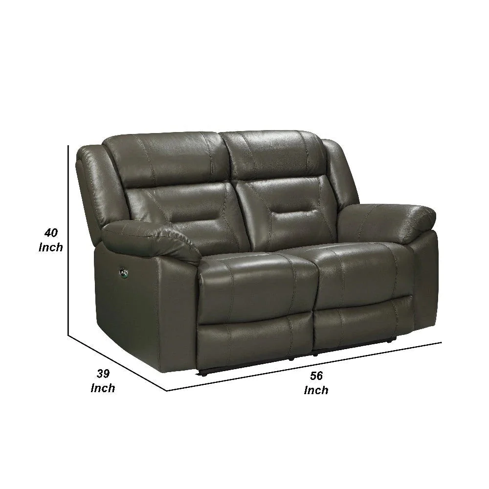 Benzara Lois 56 Inch Leather Power Recliner Loveseat, Gray BM272052 - Image 2