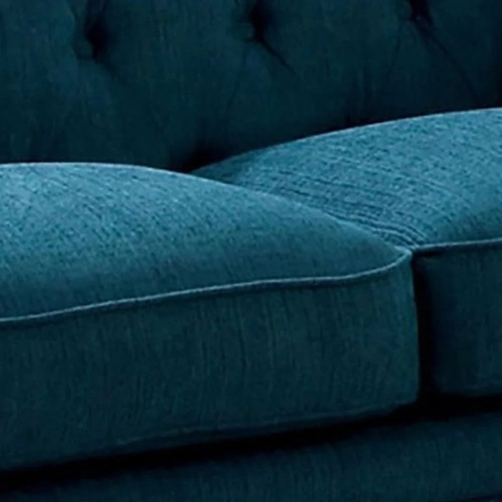 Benzara Loveseat With Button Tufted Backrest And Rolled Design Arms, Blue BM263137 - Image 3