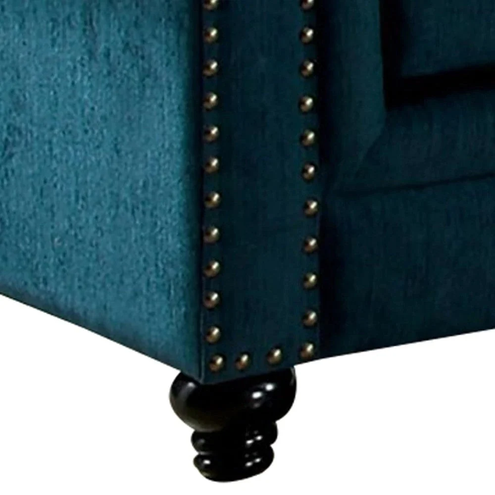 Benzara Loveseat With Button Tufted Backrest And Rolled Design Arms, Blue BM263137 - Image 4