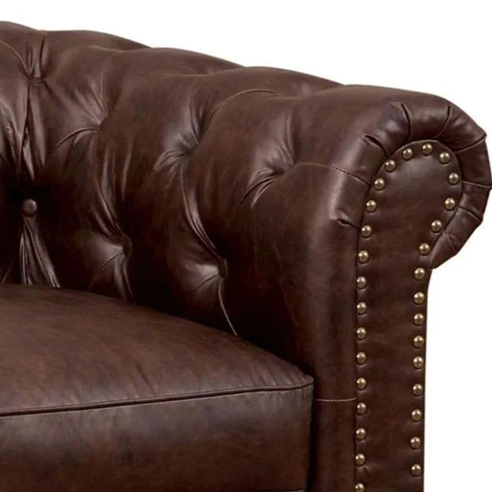 Benzara Loveseat With Button Tufted Backrest And Rolled Design Arms, Brown BM263135 - Image 2