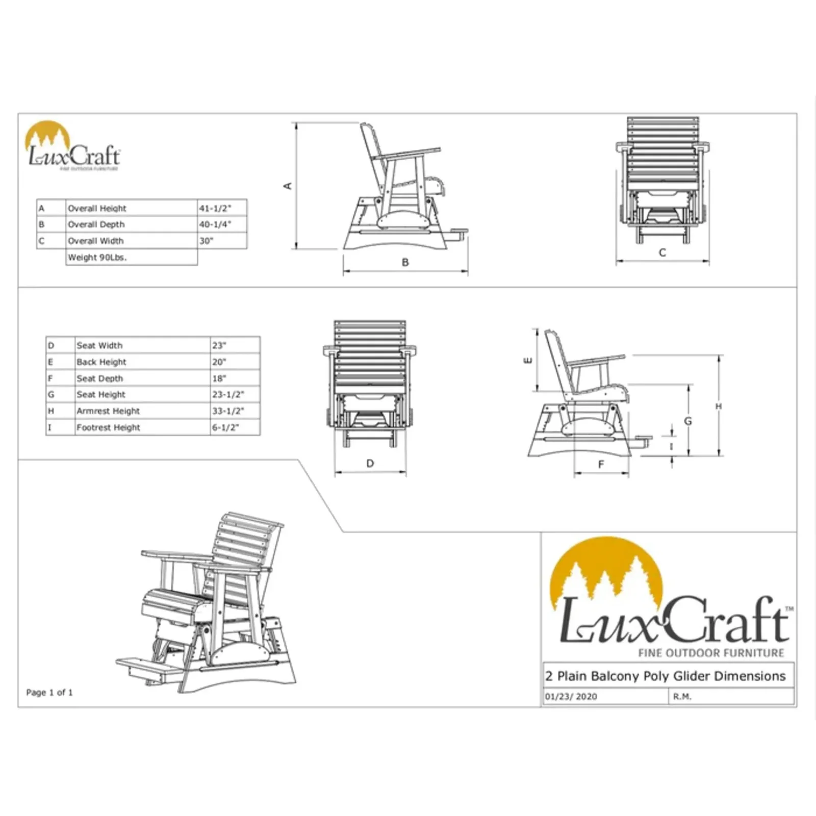 LuxCraft 2' Plain Balcony Rollback Poly Glider Chair - Image 2