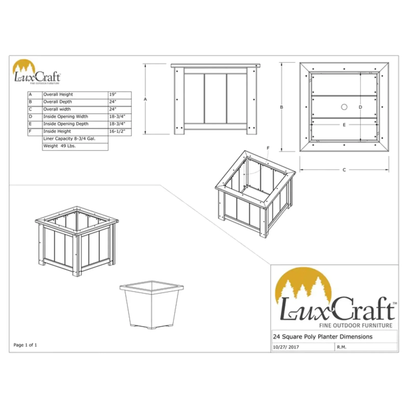 LuxCraft 24" Poly Classic Square Planter - Image 2