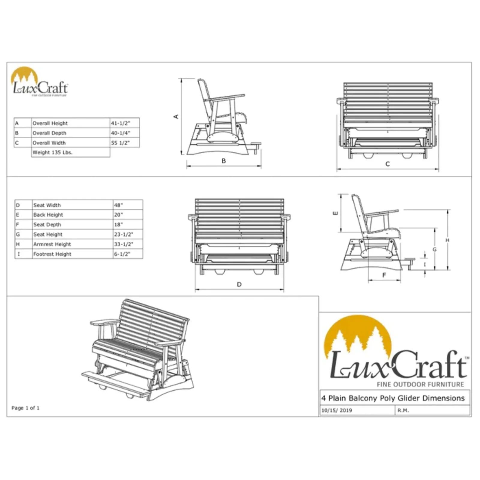 LuxCraft 4' Plain Poly Balcony Glider Chair - Image 2