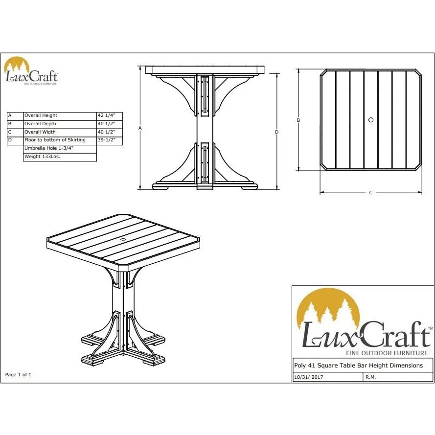 LuxCraft 41" Bar Height Poly Square Table - Image 2