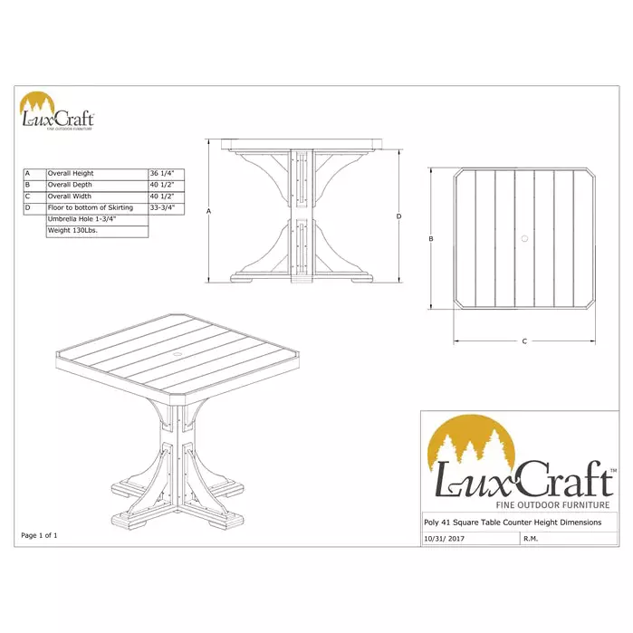 LuxCraft 41" Counter Height Poly Square Table - Image 2