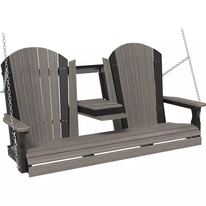 LuxCraft 5' Poly Adirondack Porch Swing With Flip Down Center Console - Image 25