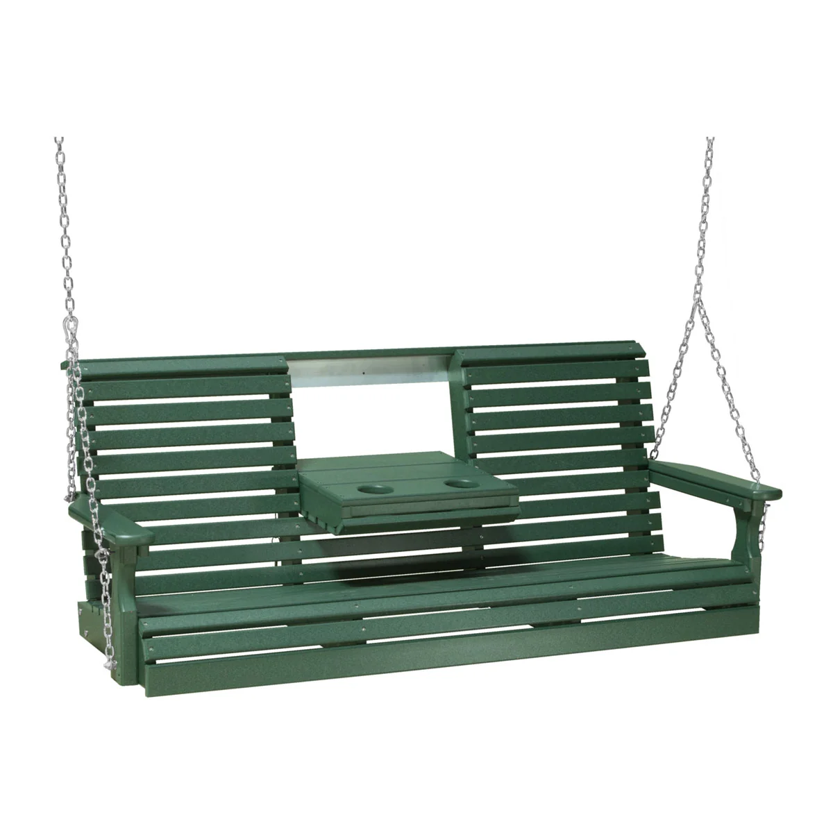 LuxCraft 5' Plain Poly Outdoor Porch Swing With Flip Down Center Console - Image 10