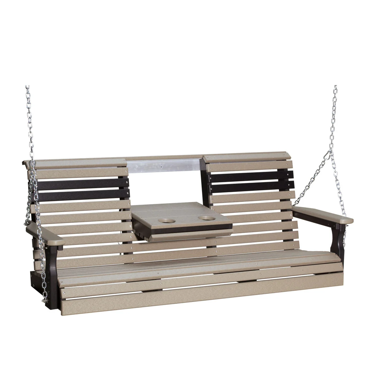 LuxCraft 5' Plain Poly Outdoor Porch Swing With Flip Down Center Console - Image 12