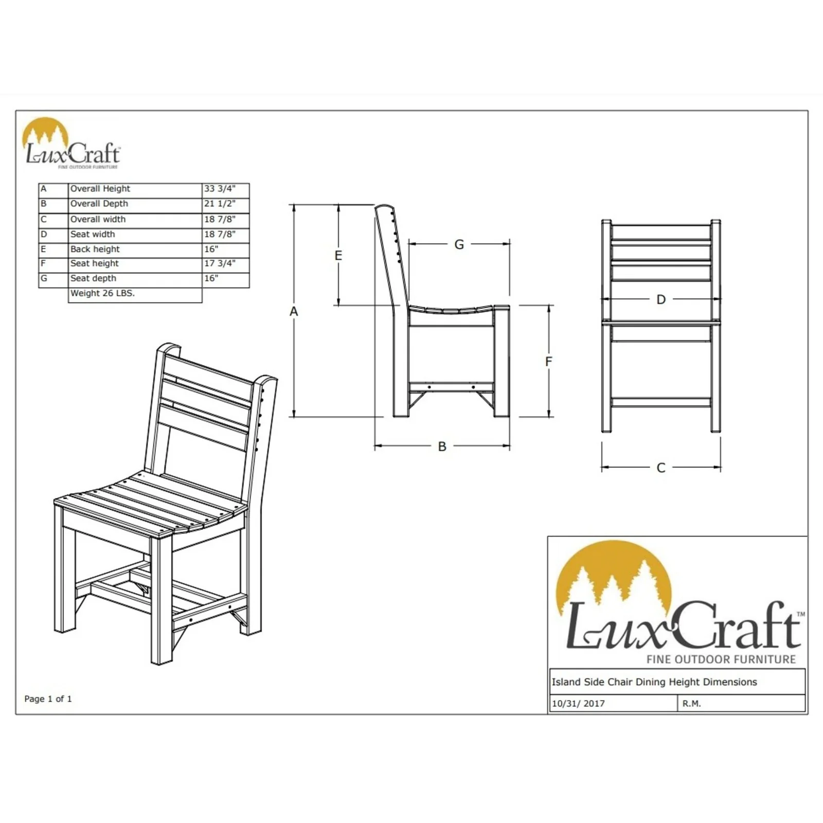 LuxCraft Island Poly Dining Height Side Chair - Image 2