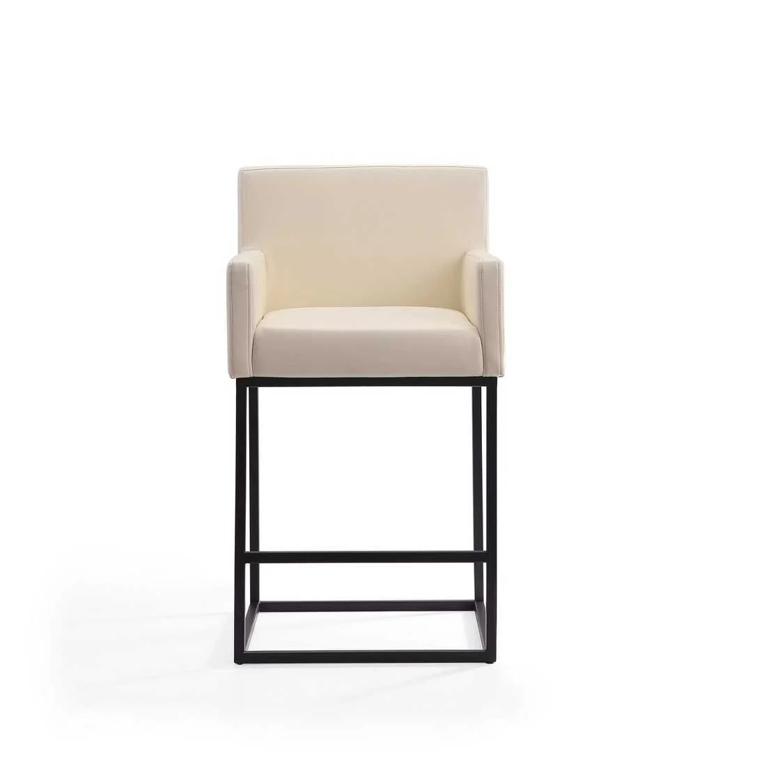 Manhattan Comfort Ambassador 38 in. Cream and Black Metal Counter Height Bar Stool (Set of 3) - Image 2