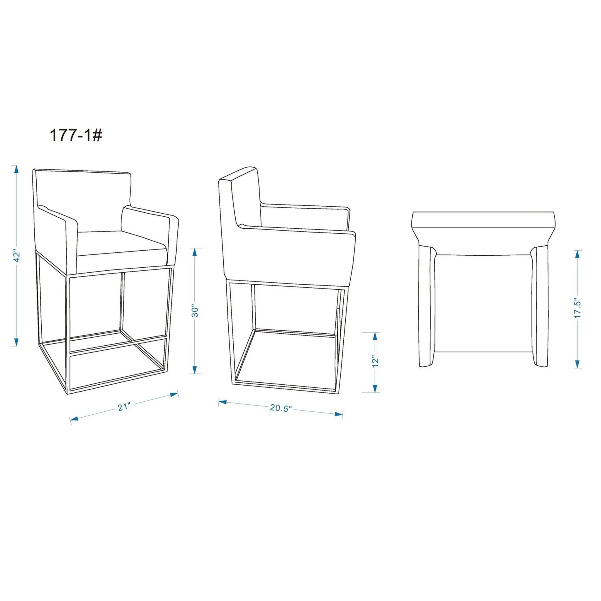 Manhattan Comfort Ambassador 42 in. Cream and Black Metal Barstool (Set of 3) - Image 6