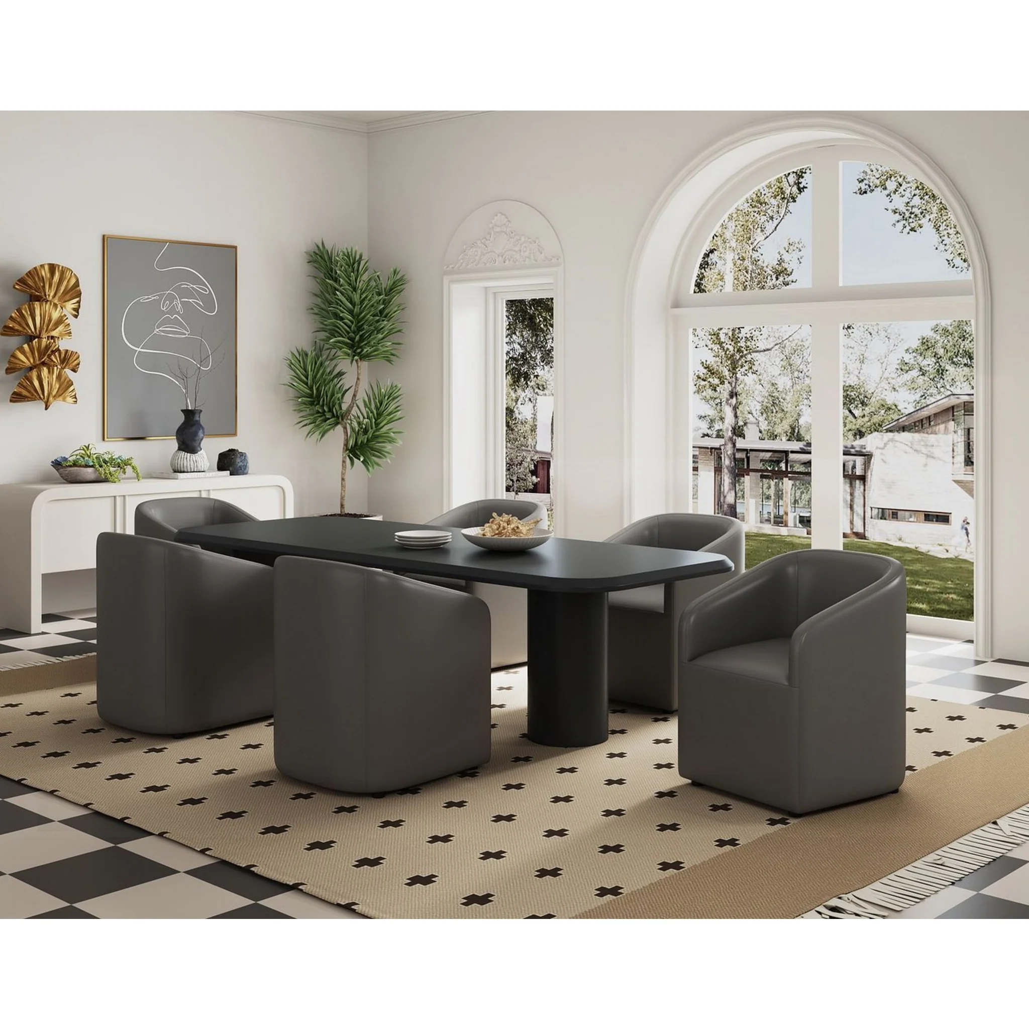 Manhattan Comfort Anna Modern Round Faux Leather Dining Armchair in Saddle (Set of 2) - Image 21
