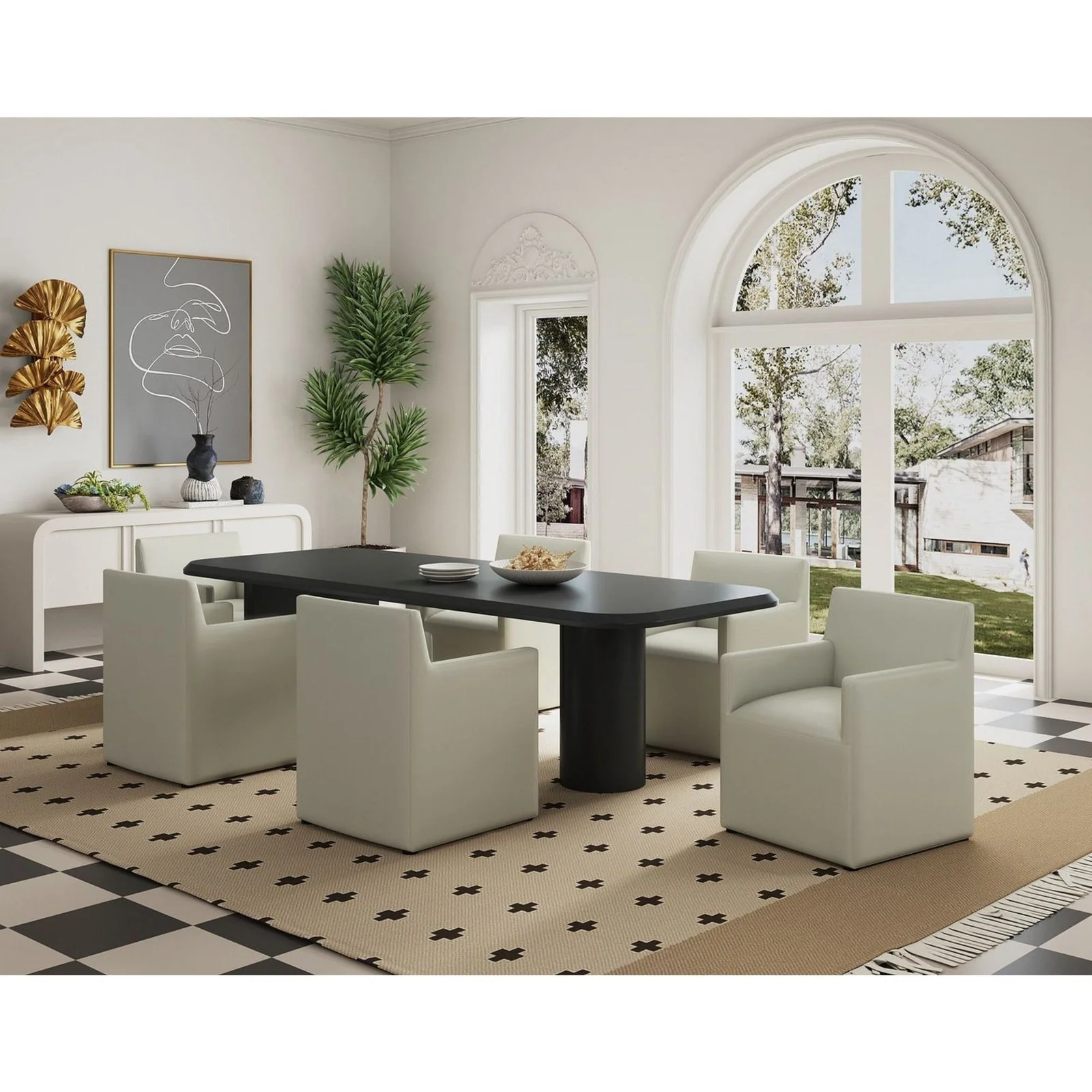 Manhattan Comfort Anna Modern Square Faux Leather Dining Armchair in Saddle (Set of 2) - Image 11