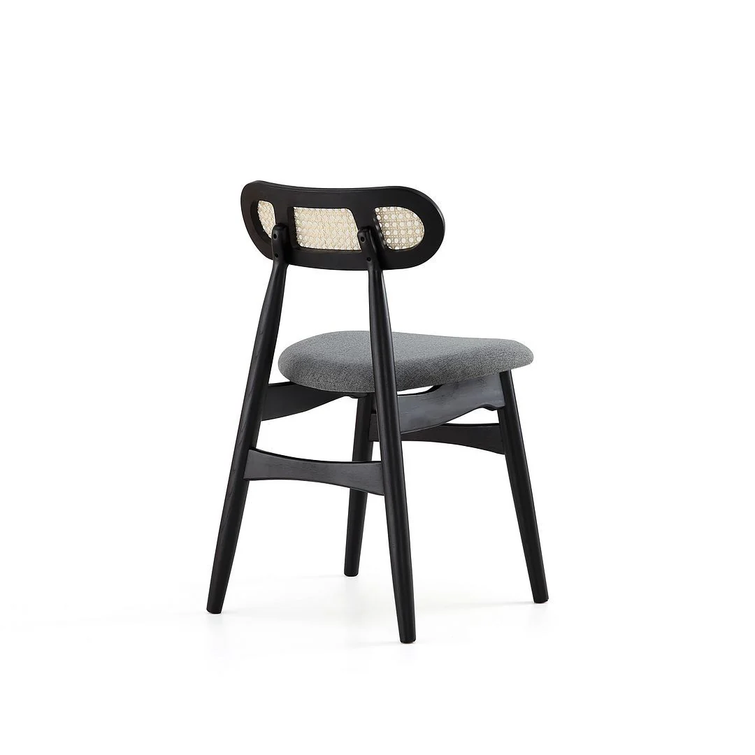 Manhattan Comfort Colbert Dining Chair in Black and Cane with Grey Upholstered Seating - Set of 4 - Image 6