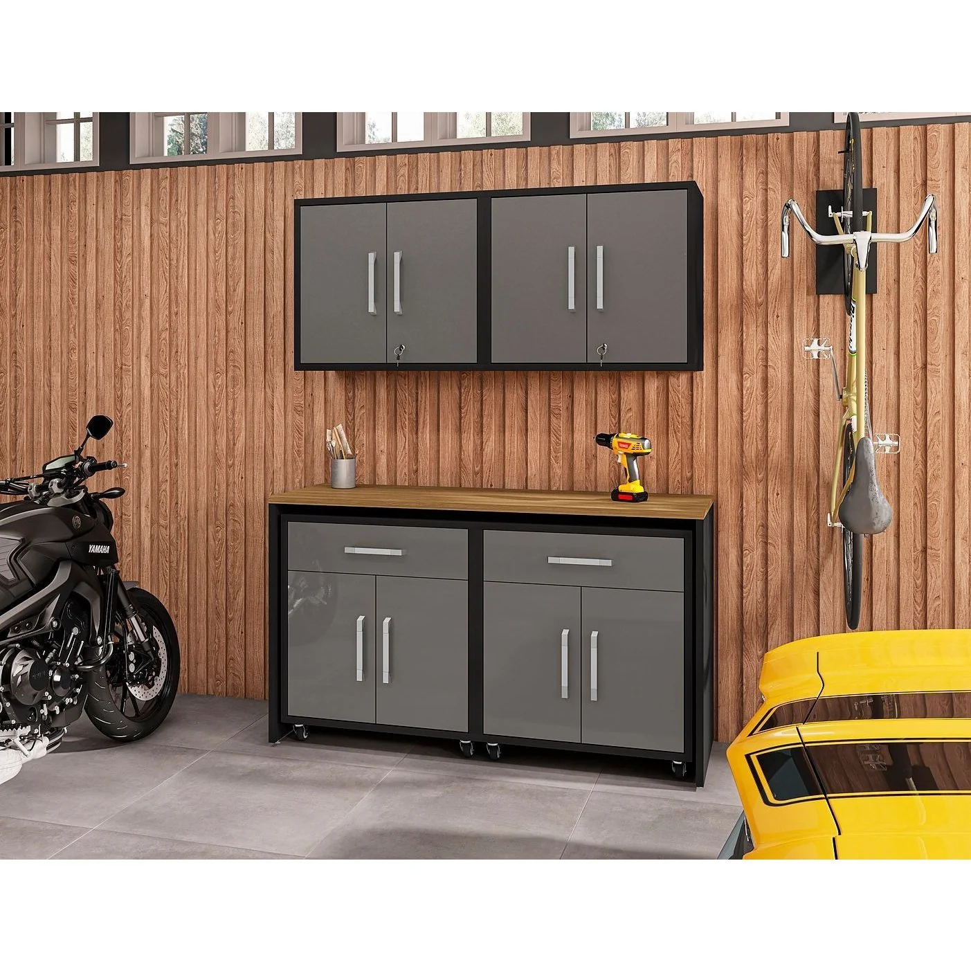 Manhattan Comfort Eiffel 5-Piece Garage Storage Set in White - Image 41