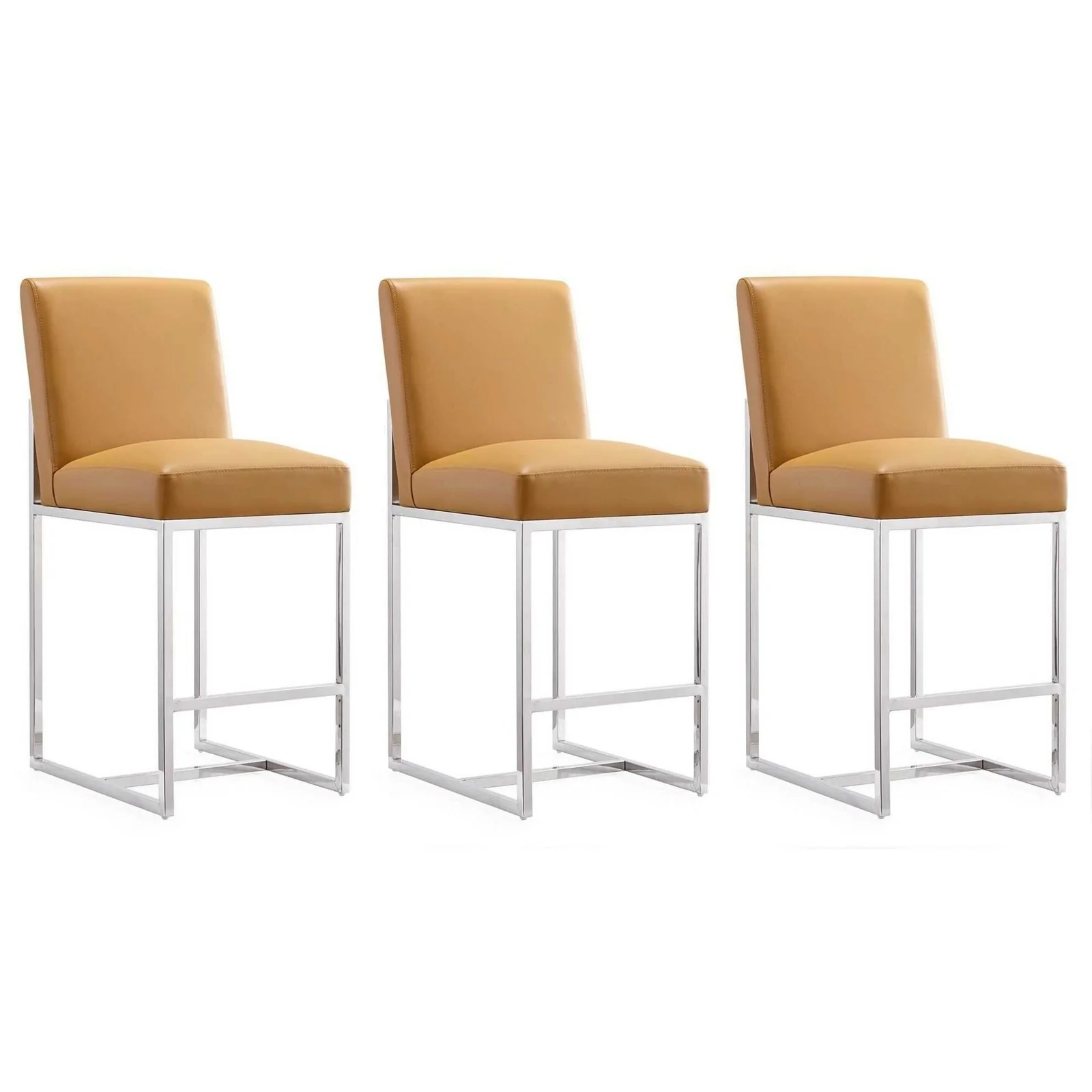 Manhattan Comfort Element 37.2 in. Pearl White and Polished Chrome Stainless Steel Counter Height Bar Stool (Set of 3) - Image 15