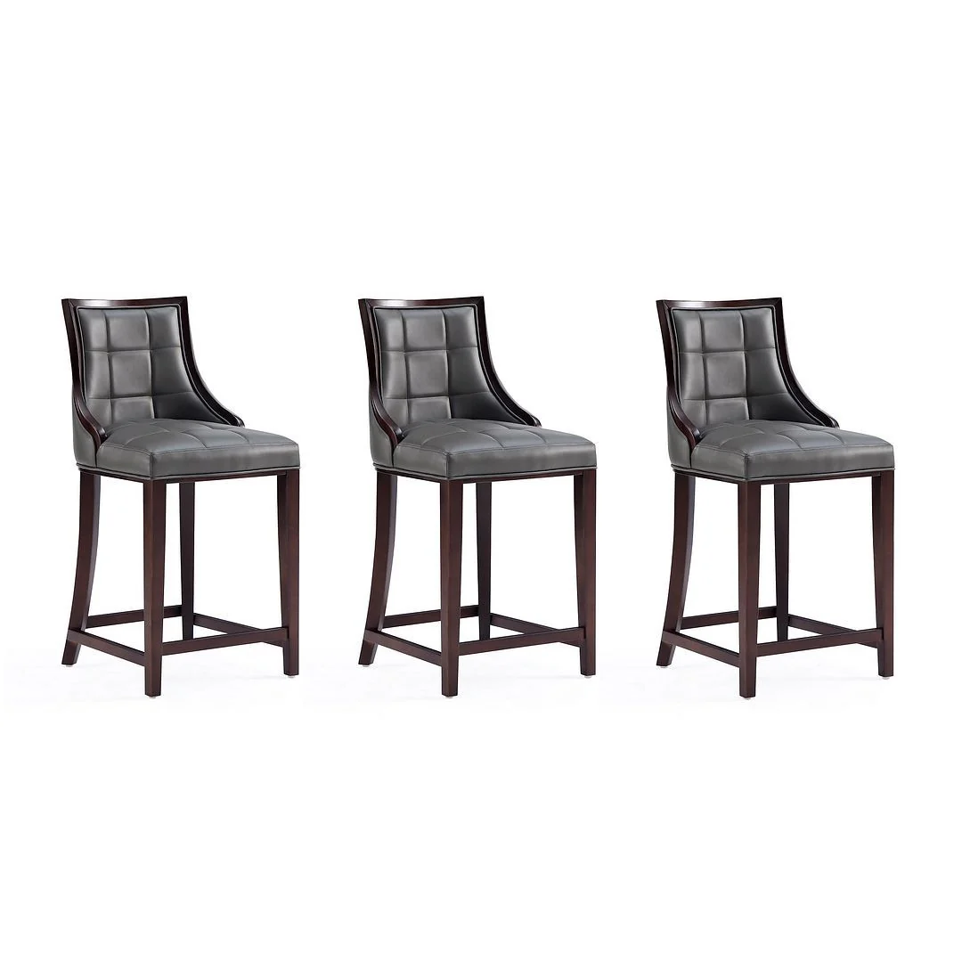 Manhattan Comfort Fifth Avenue Faux Leather Counter Stool in Pebble Grey (Set of 3) - Image 2