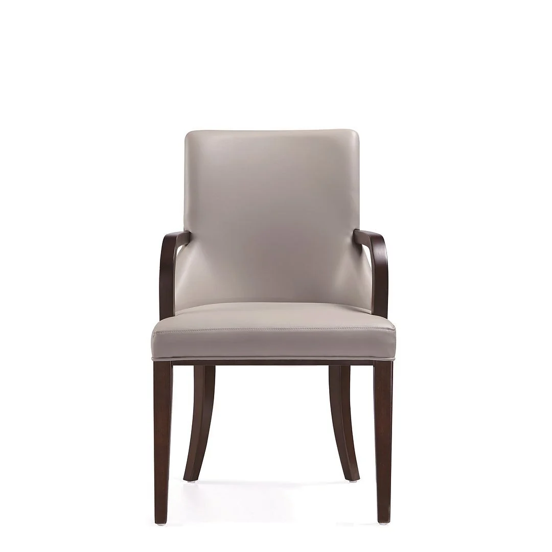 Manhattan Comfort Shubert Modern Faux Leather and Velvet Dining Armchair in Light Grey (Set of 2) - Image 3