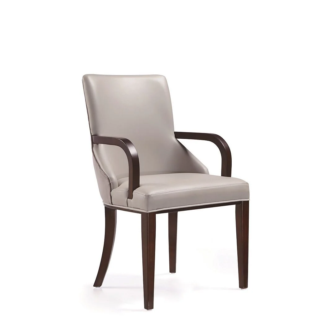 Manhattan Comfort Shubert Modern Faux Leather and Velvet Dining Armchair in Light Grey (Set of 2) - Image 4