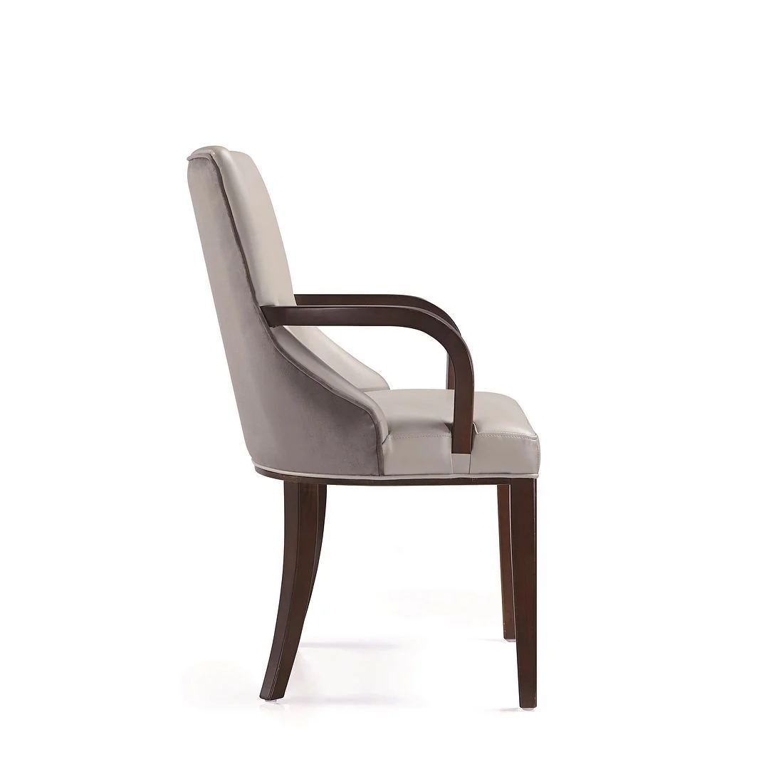Manhattan Comfort Shubert Modern Faux Leather and Velvet Dining Armchair in Light Grey (Set of 2) - Image 5