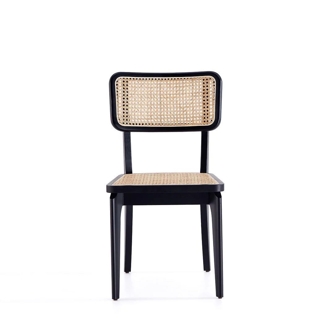 Manhattan Comfort Giverny Dining Chair in Black and Natural Cane - Set of 4 - Image 3