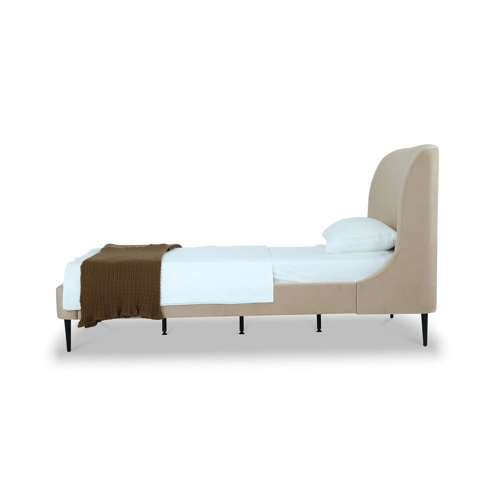 Manhattan Comfort Heather Velvet Twin Bed in Cream with Black Legs - Image 14