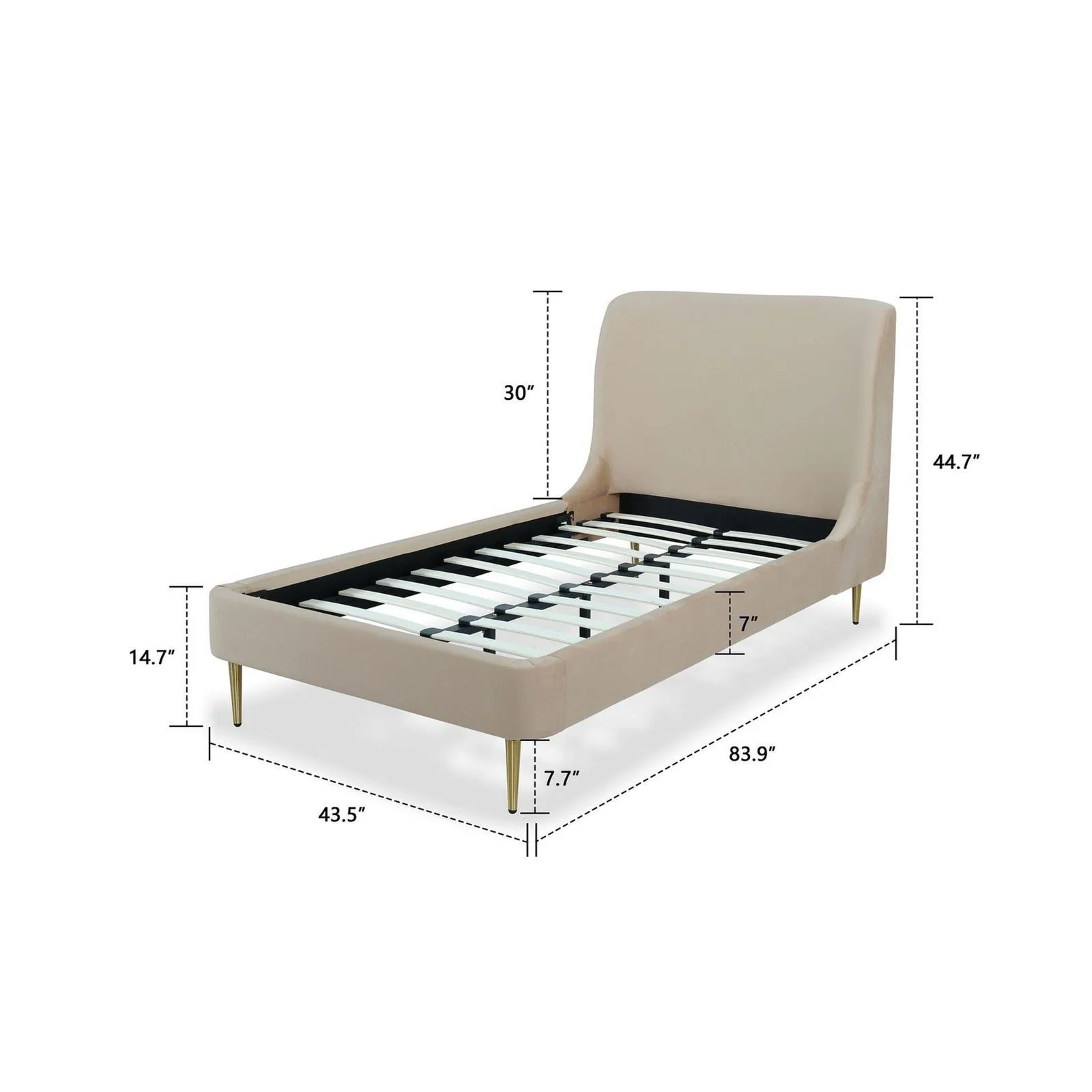 Manhattan Comfort Heather Velvet Twin Bed in Cream with Black Legs - Image 17