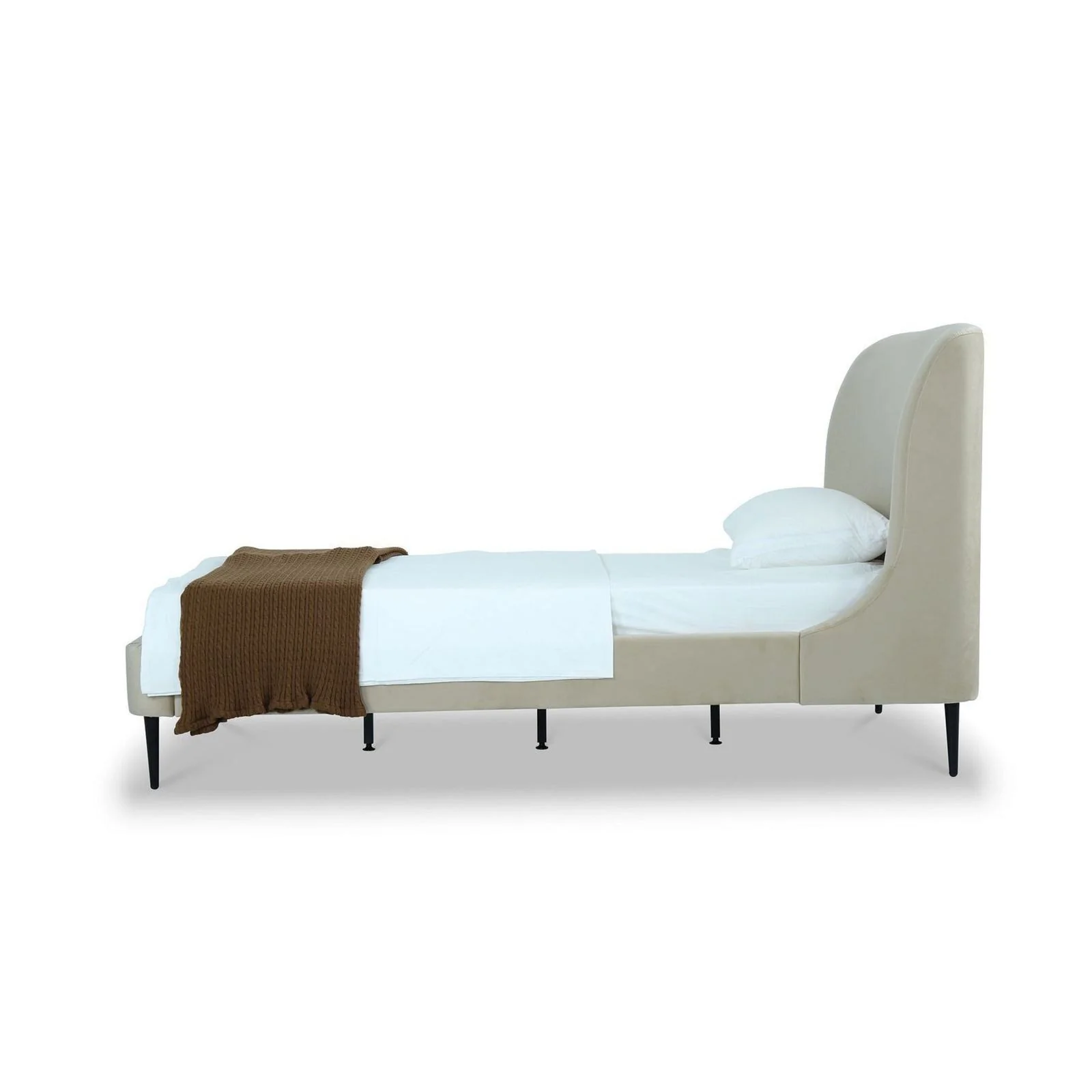 Manhattan Comfort Heather Velvet Twin Bed in Cream with Black Legs - Image 5