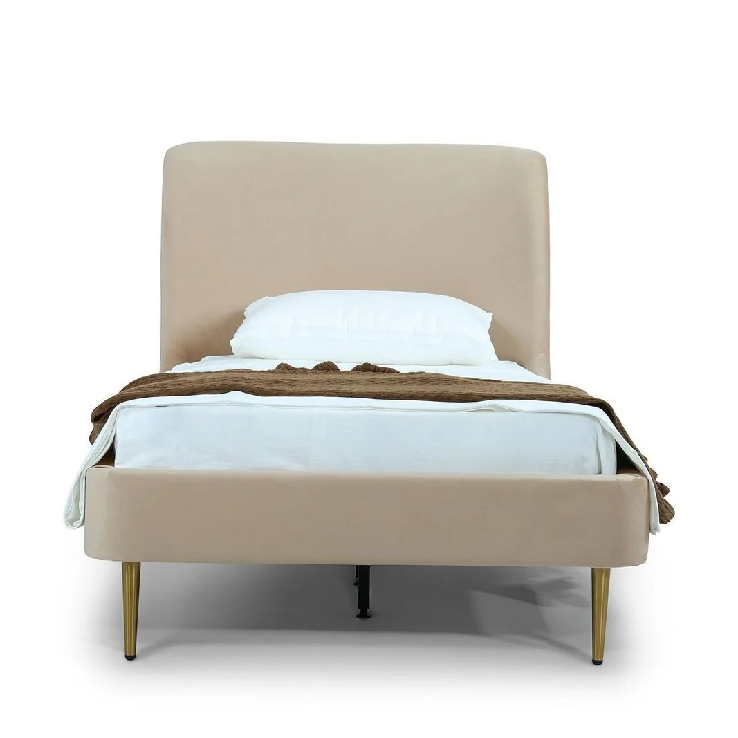 Manhattan Comfort Heather Velvet Twin Bed in Cream with Gold Legs - Image 12