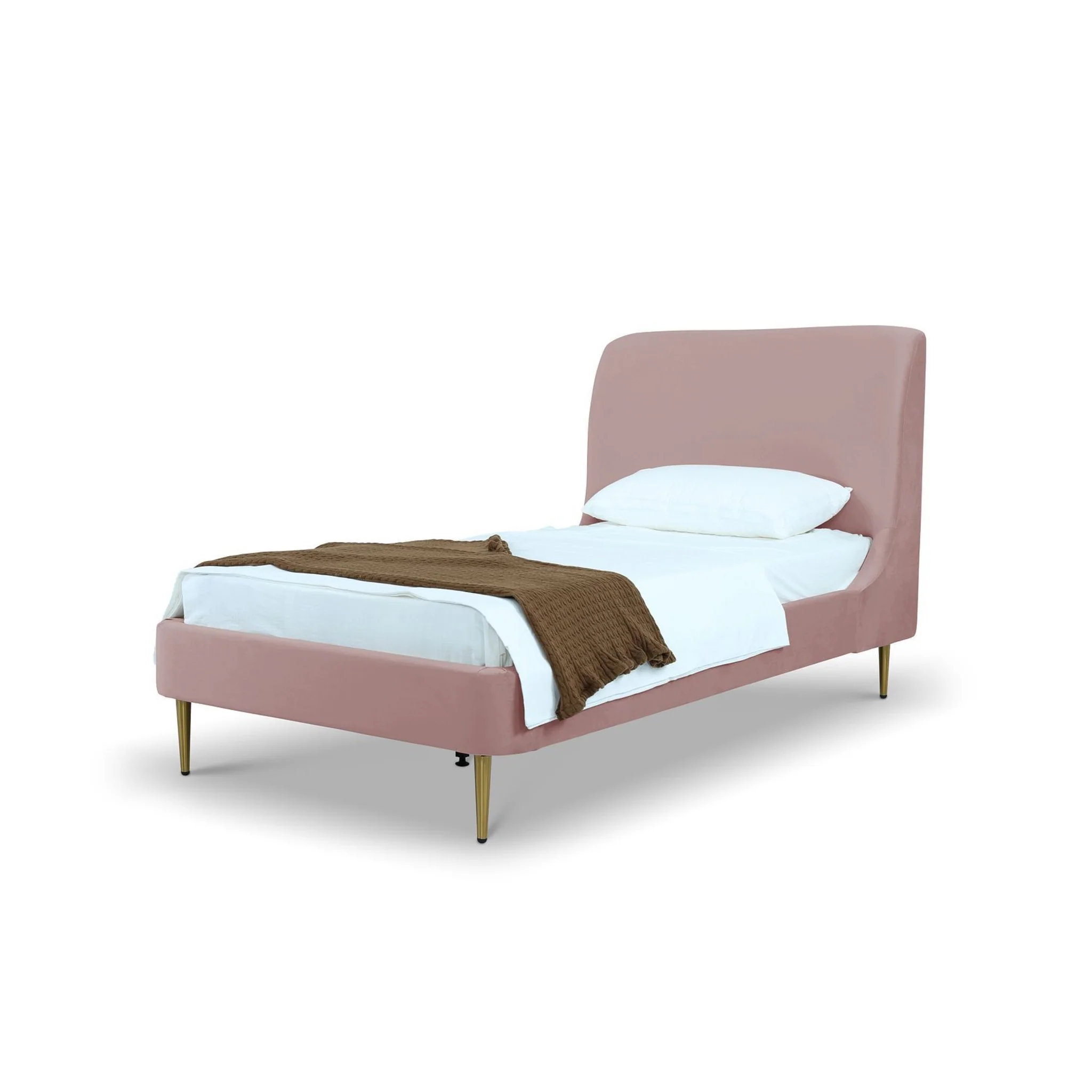 Manhattan Comfort Heather Velvet Twin Bed in Cream with Gold Legs - Image 17