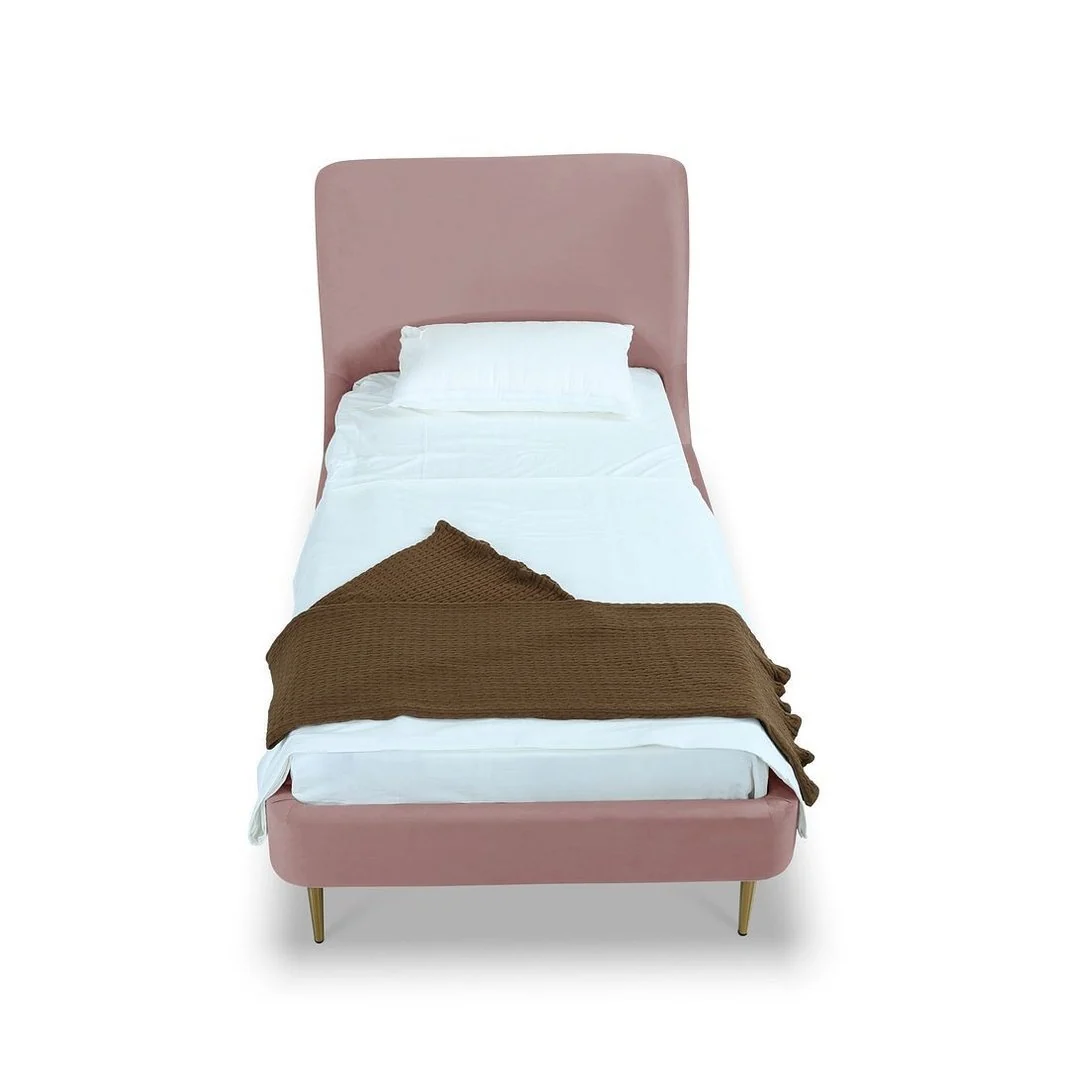 Manhattan Comfort Heather Velvet Twin Bed in Cream with Gold Legs - Image 23