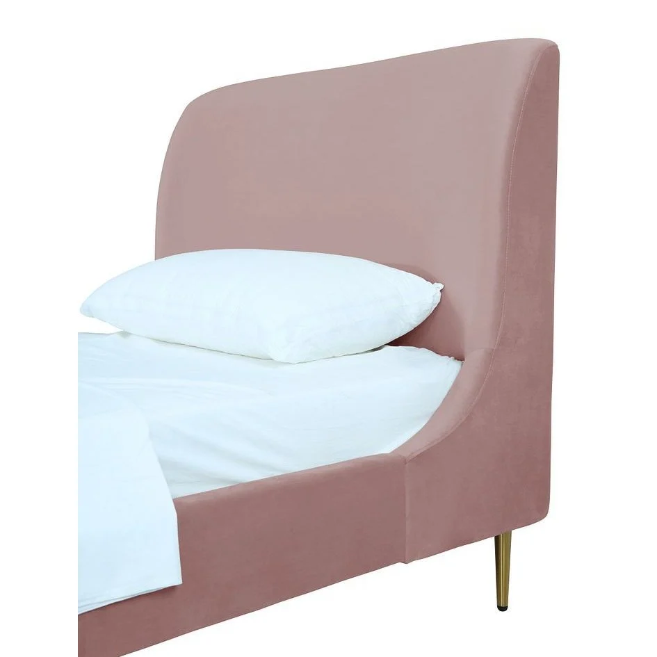 Manhattan Comfort Heather Velvet Twin Bed in Cream with Gold Legs - Image 25