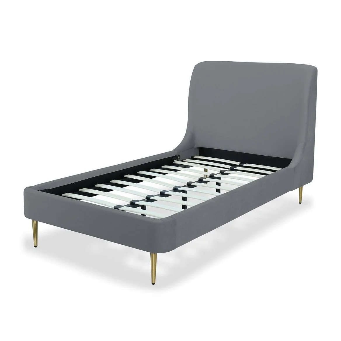 Manhattan Comfort Heather Velvet Twin Bed in Cream with Gold Legs - Image 36