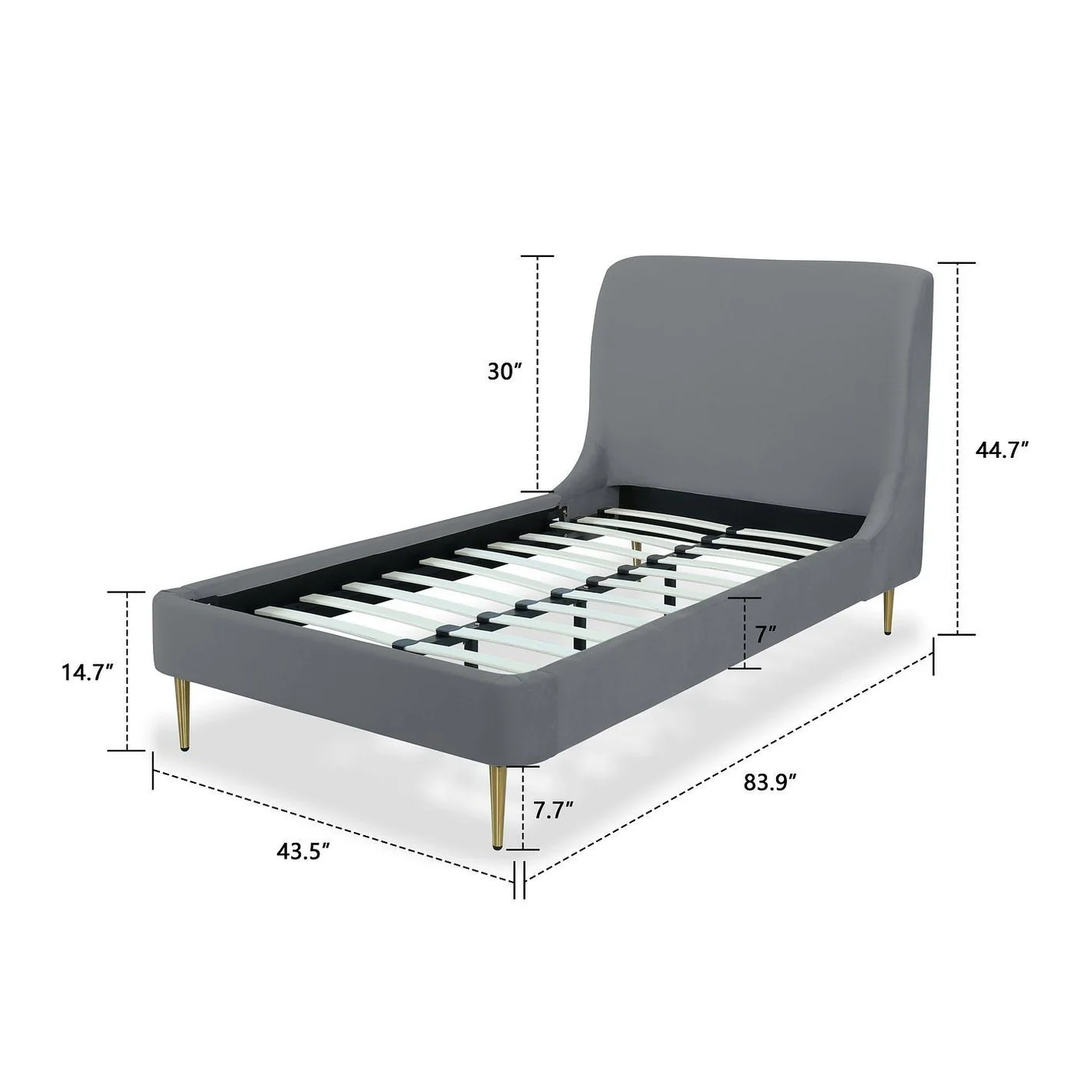 Manhattan Comfort Heather Velvet Twin Bed in Cream with Gold Legs - Image 37